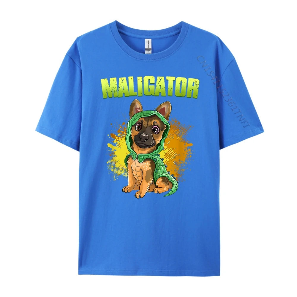 Men’s “Maligator” Belgian Malinois Alligator Graphic T-Shirt: Short Sleeve Funny Dog Lover Top
