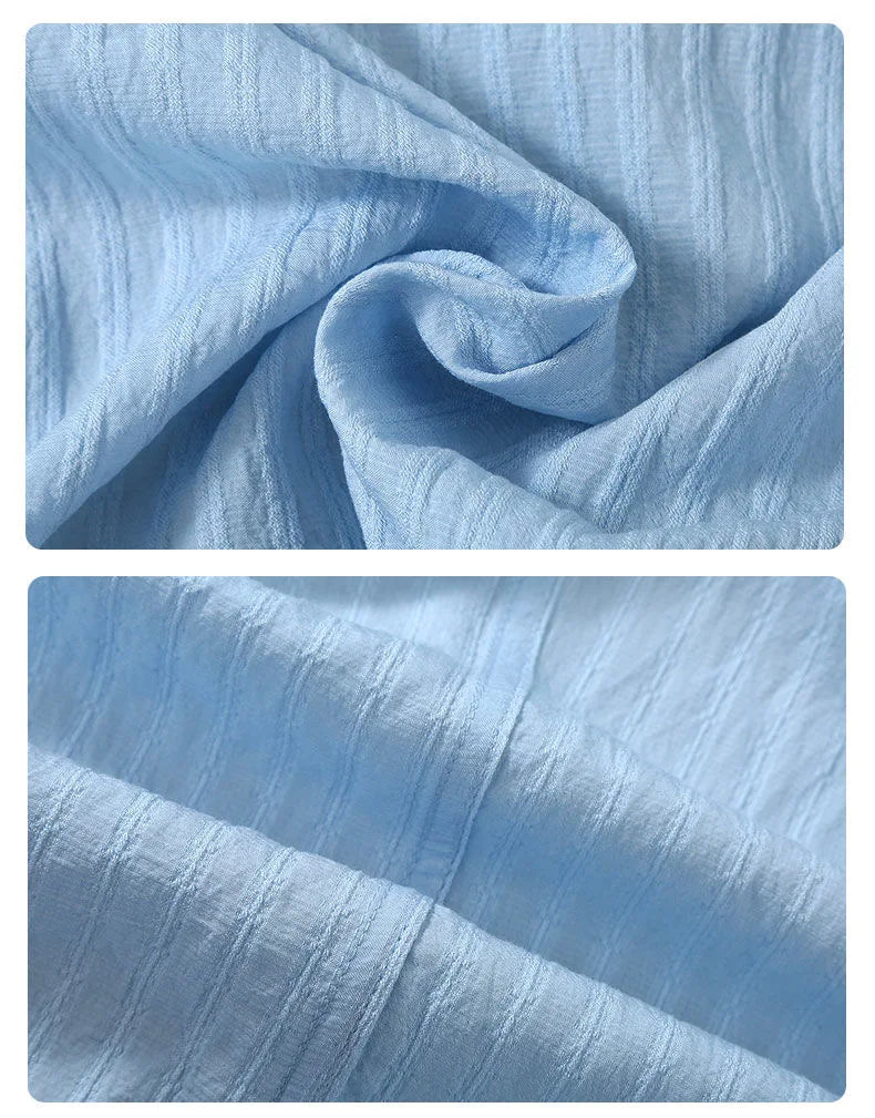 Men’s Light Blue Striped Short Sleeve Shirt: Casual Button-Up Summer Top