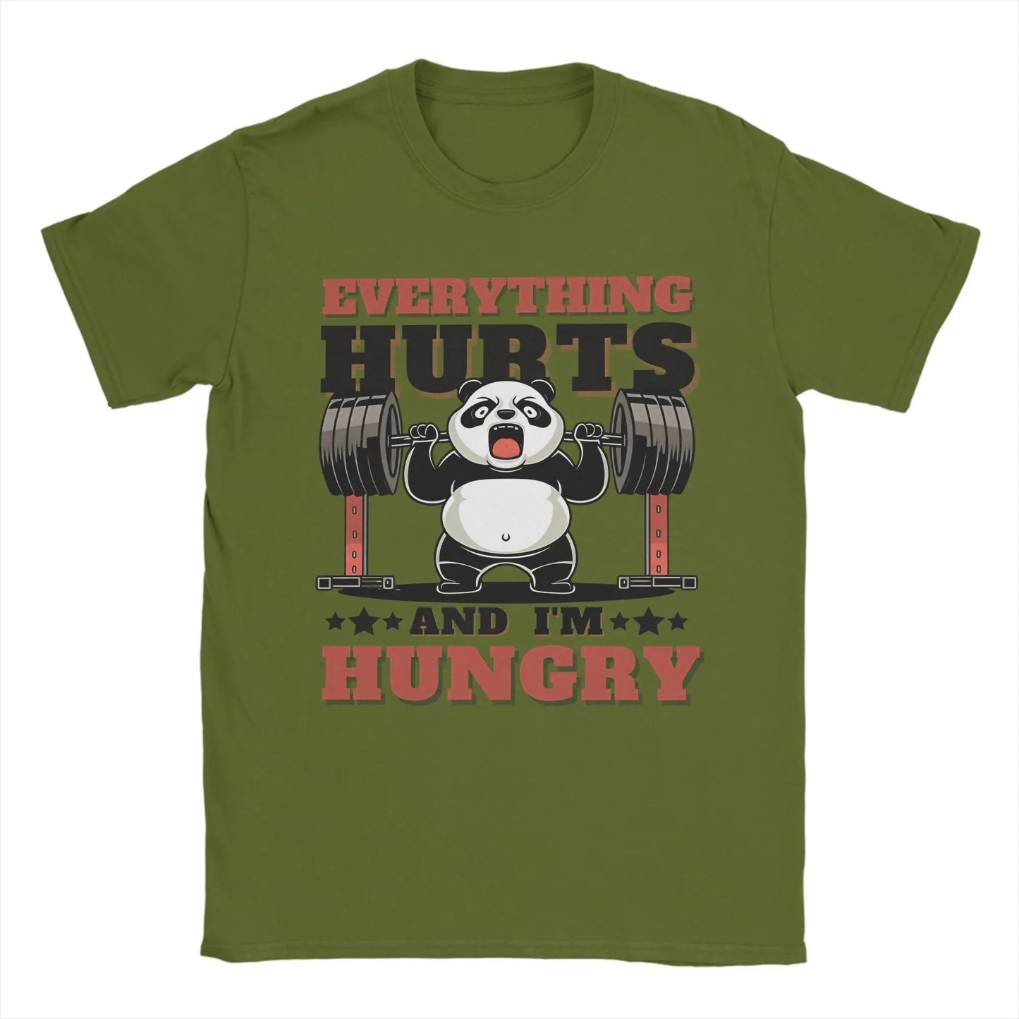 Men’s “Everything Hungry” Panda Weightlifting T-Shirt: Short Sleeve Funny Gym Top