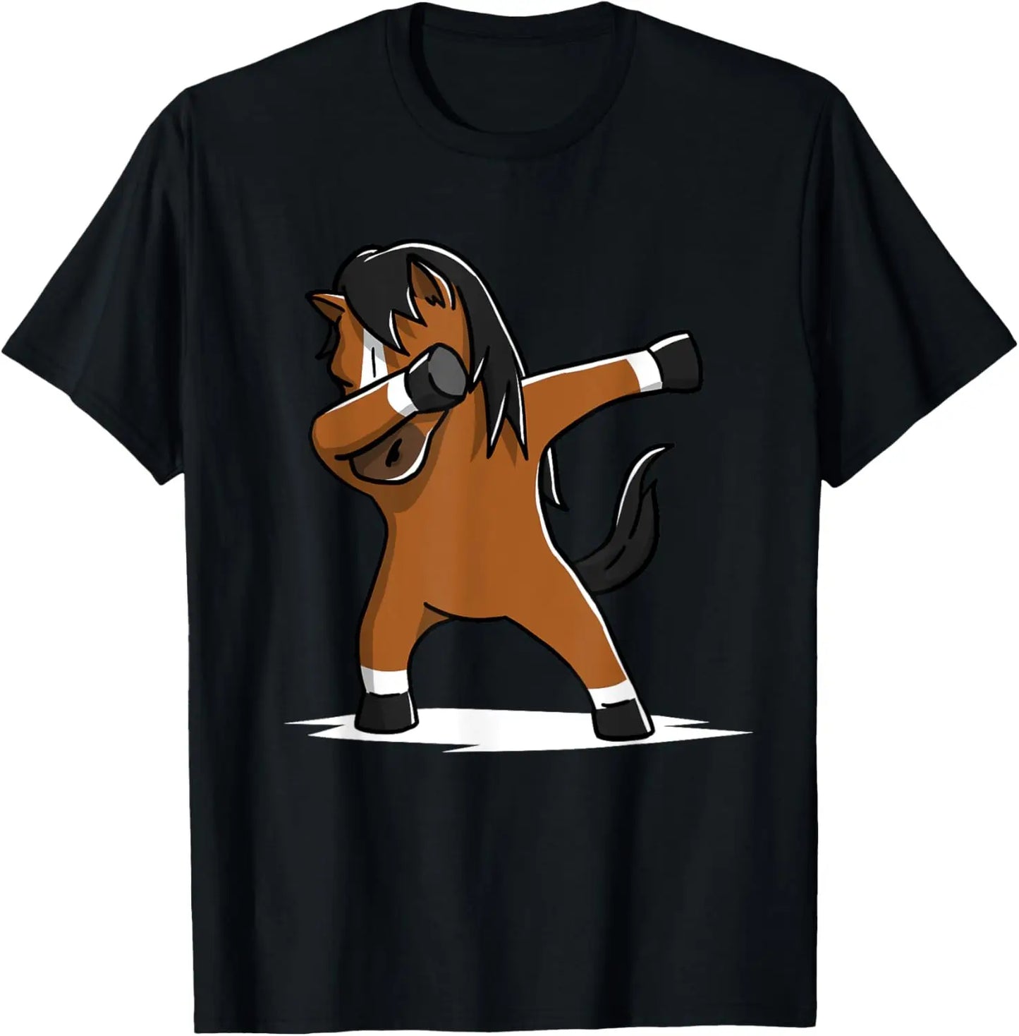 Men’s Black Dabbing Horse Graphic T-Shirt: Short Sleeve Fun Casual Top