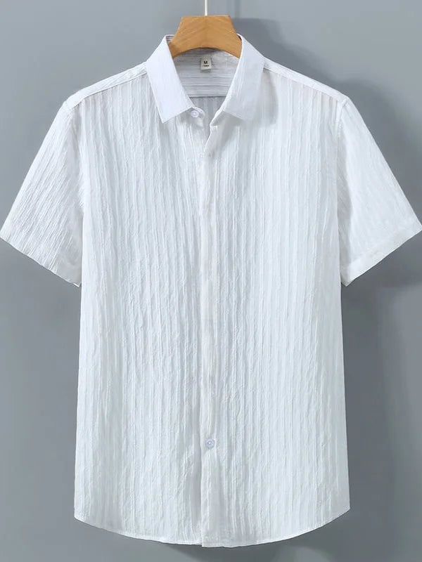 Men’s Light Blue Striped Short Sleeve Shirt: Casual Button-Up Summer Top