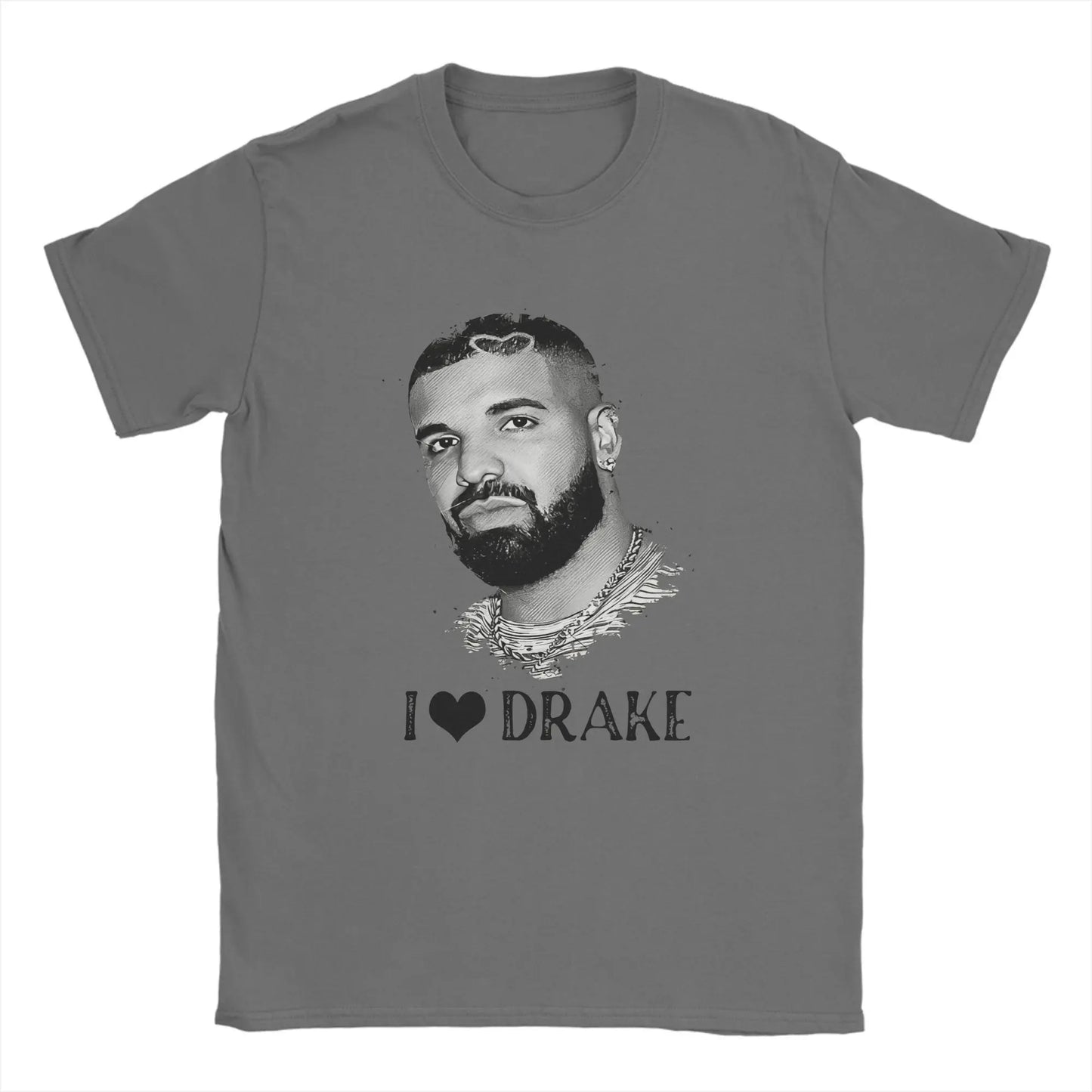 I ❤️ Drake Minimalist Portrait Tee for Men: Clean Hip Hop Streetwear in Monochrome