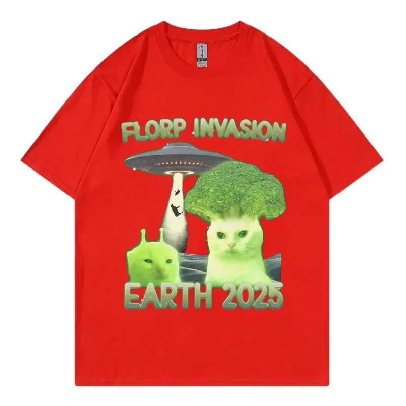 “Florp Invasion Earth 2025” Graphic T-Shirt: Short Sleeve Funny Alien Meme Top