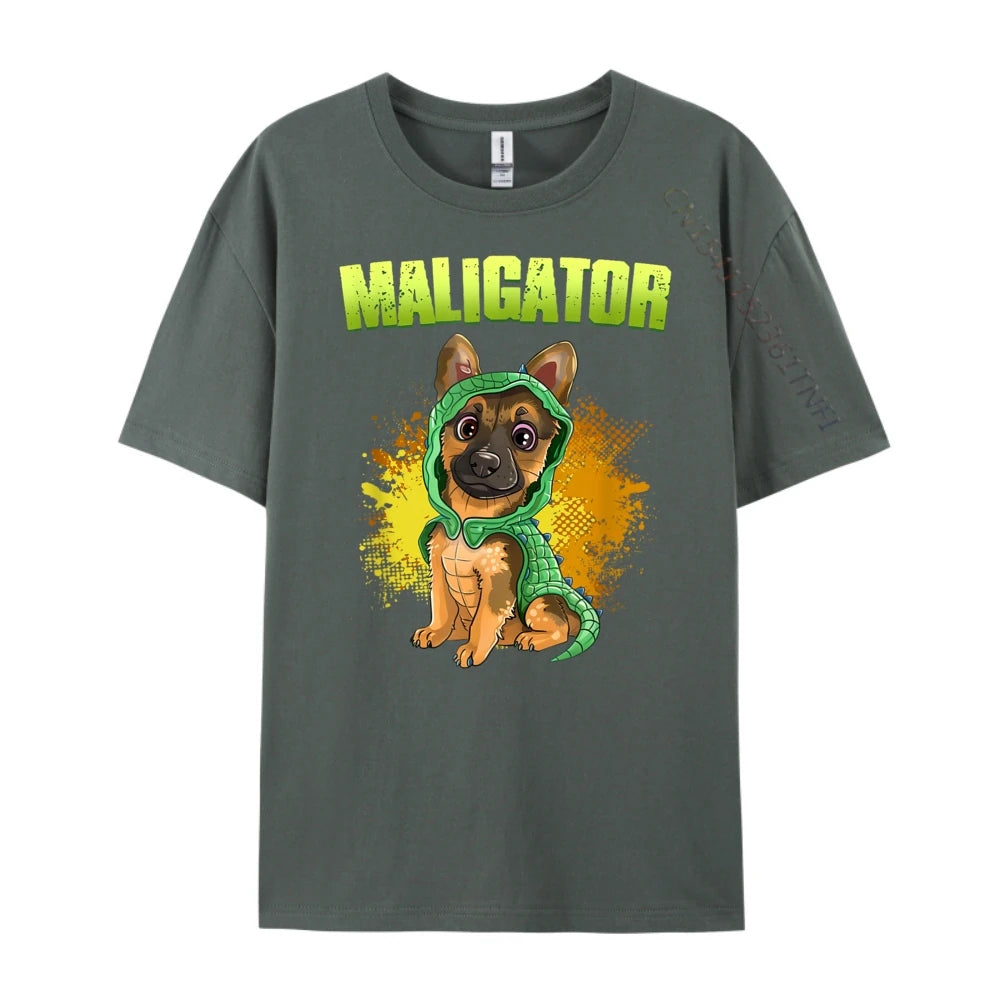 Men’s “Maligator” Belgian Malinois Alligator Graphic T-Shirt: Short Sleeve Funny Dog Lover Top