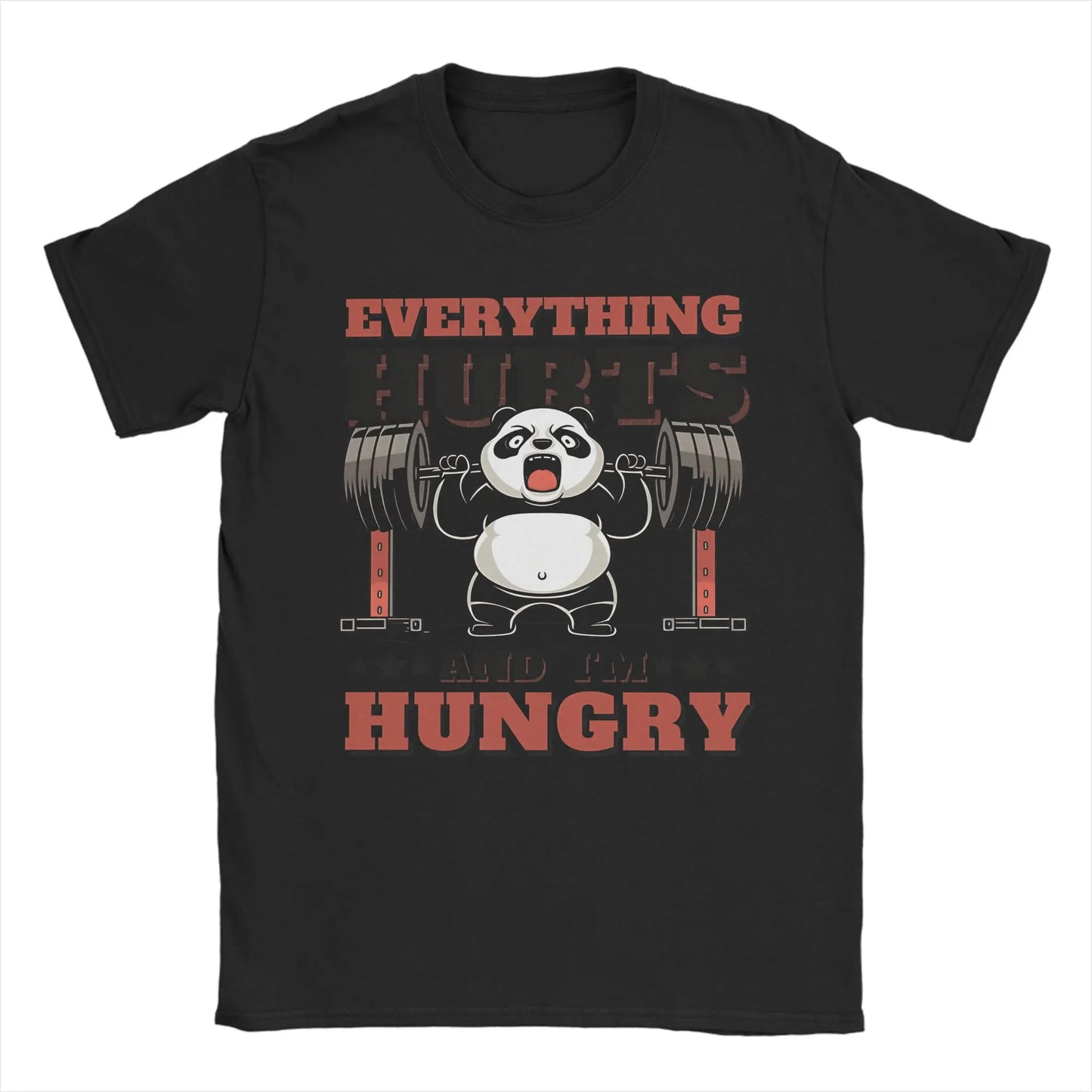 Men’s “Everything Hungry” Panda Weightlifting T-Shirt: Short Sleeve Funny Gym Top