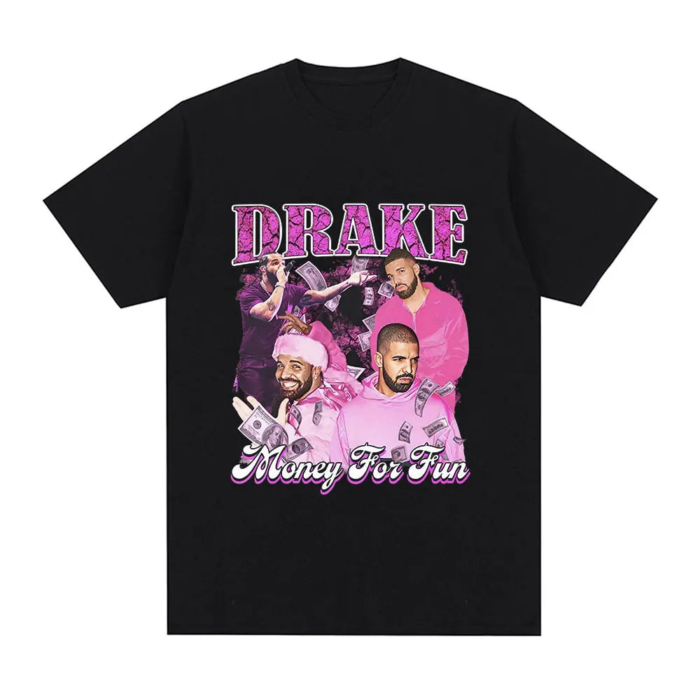 Drake “Nothing Is Fun” Pink Collage Graphic Tee for Men: Bold Hip Hop Streetwear with Retro Vibes