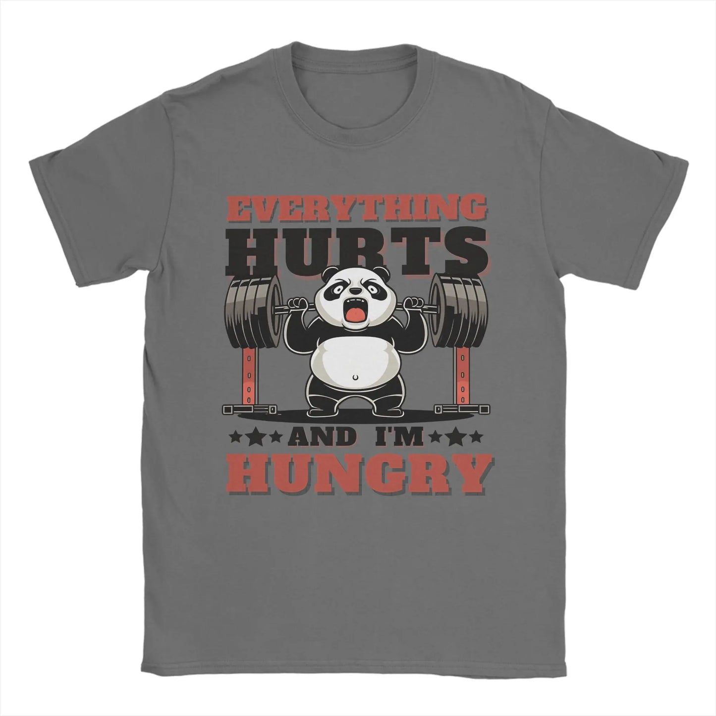 Men’s “Everything Hungry” Panda Weightlifting T-Shirt: Short Sleeve Funny Gym Top