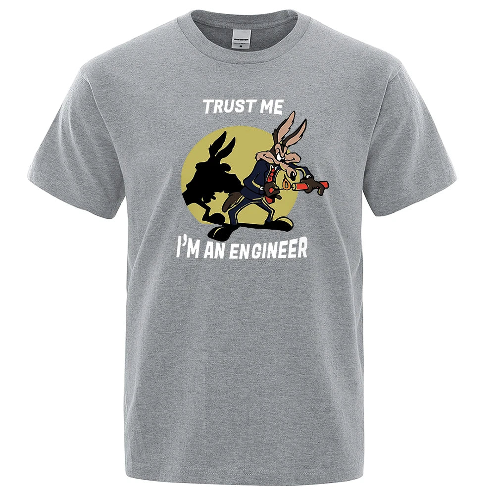“Trust Me I’m an Engineer” Cartoon Graphic T-Shirt: Short Sleeve Fun Casual Top