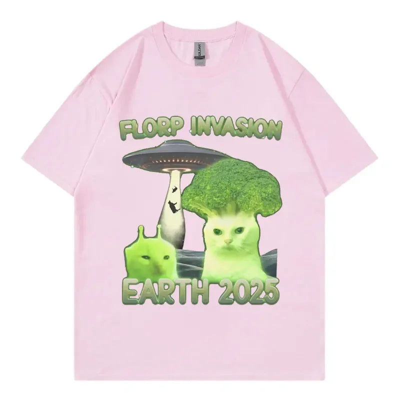 “Florp Invasion Earth 2025” Graphic T-Shirt: Short Sleeve Funny Alien Meme Top
