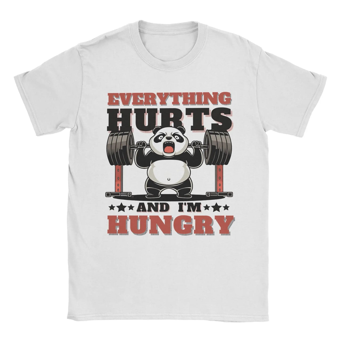 Men’s “Everything Hungry” Panda Weightlifting T-Shirt: Short Sleeve Funny Gym Top
