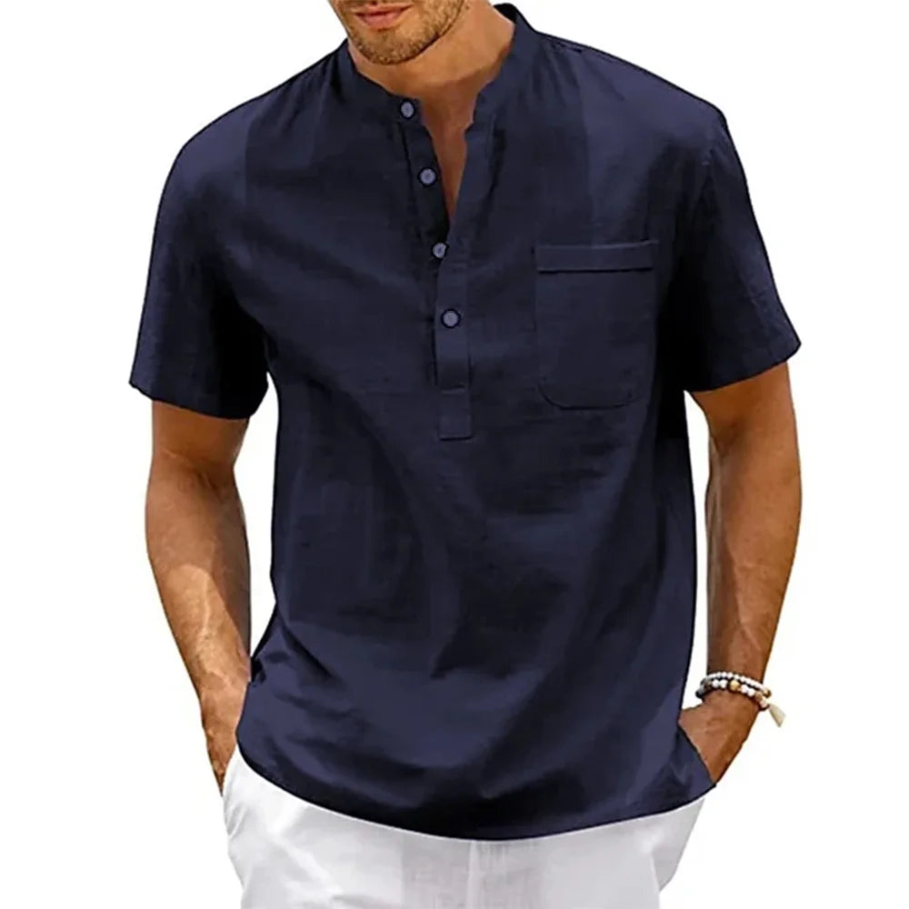 Men’s Breathable Cotton-Linen Summer Tee: A Minimalist Blend of Comfort and Effortless Style