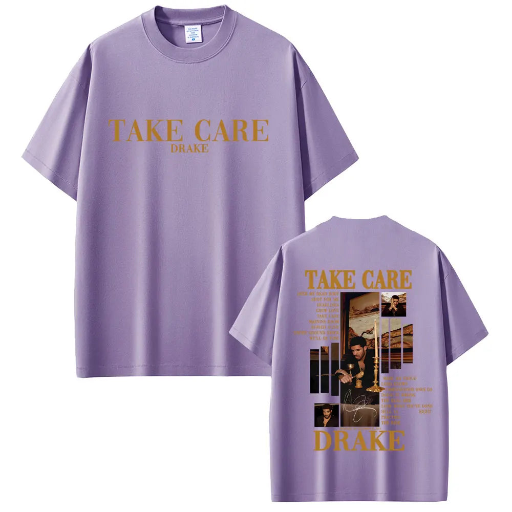Drake “Take Care” Album Graphic Tee for Men: Minimalist Hip Hop Streetwear with Back Print