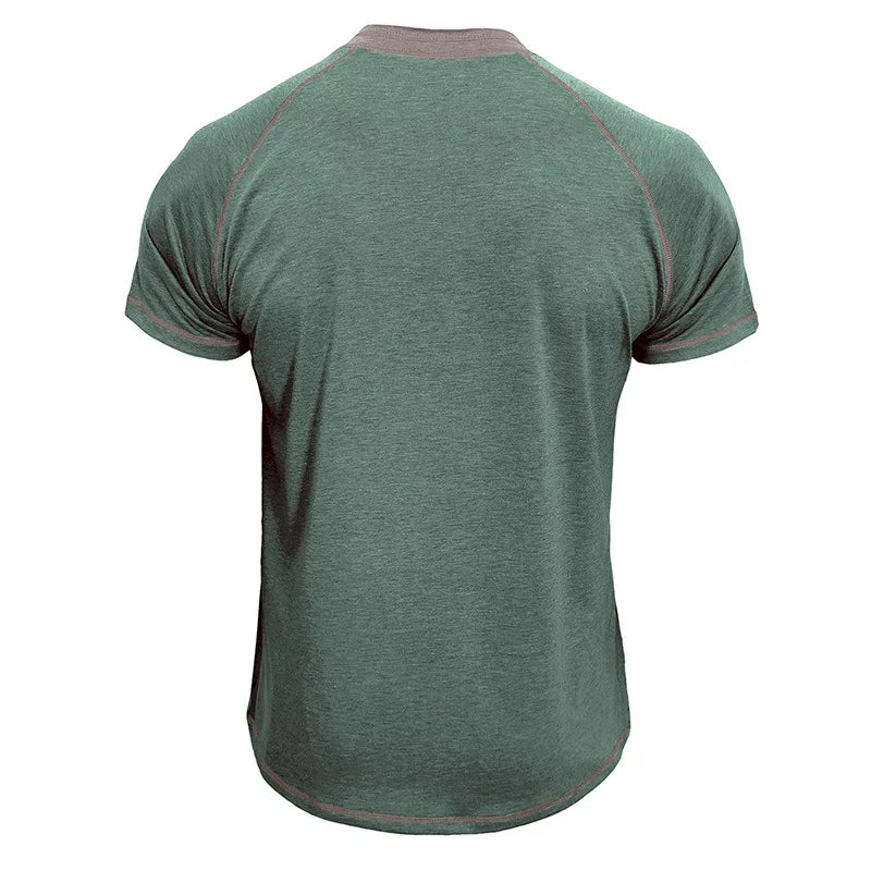 Men’s Two-Tone Henley T-Shirt: Short Sleeve Casual Top with Button Neckline