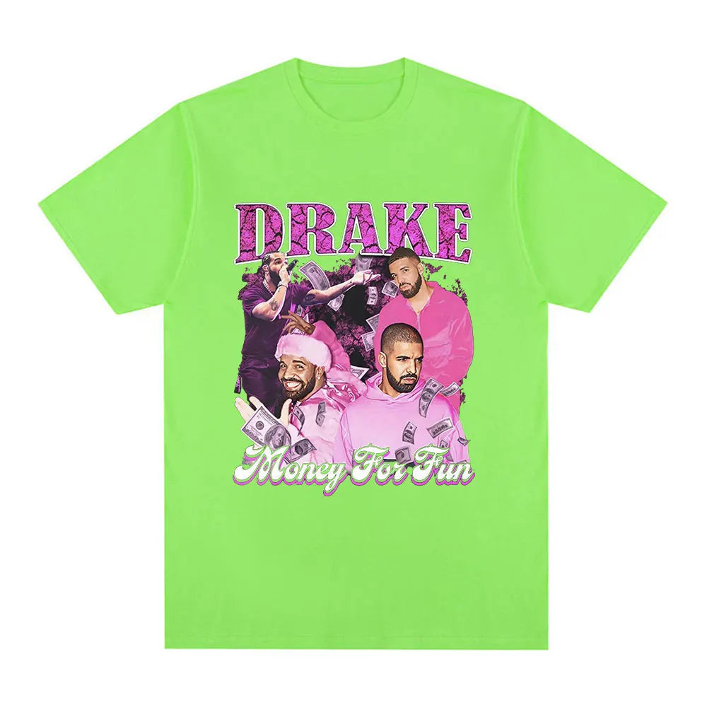 Drake “Nothing Is Fun” Pink Collage Graphic Tee for Men: Bold Hip Hop Streetwear with Retro Vibes