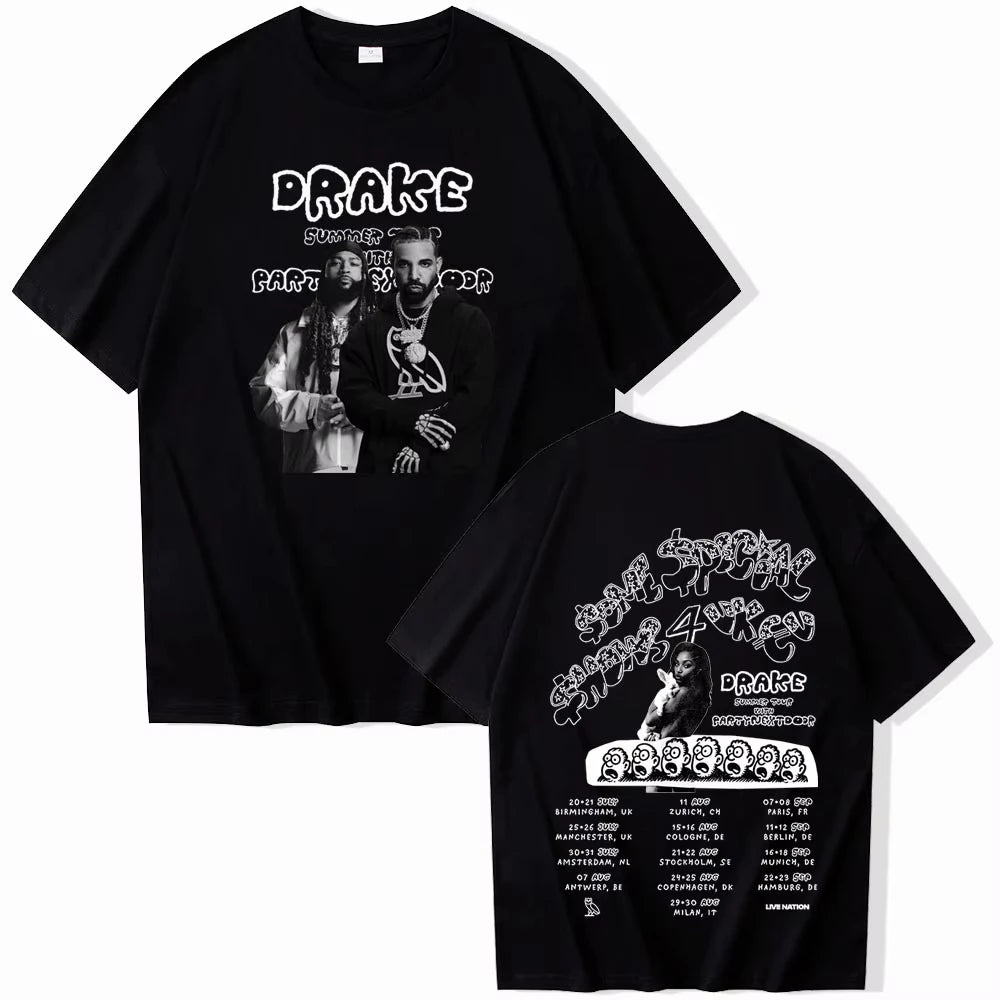 Drake World Tour Graphic Tee for Men: Retro Hip Hop Streetwear with Concert Back Print