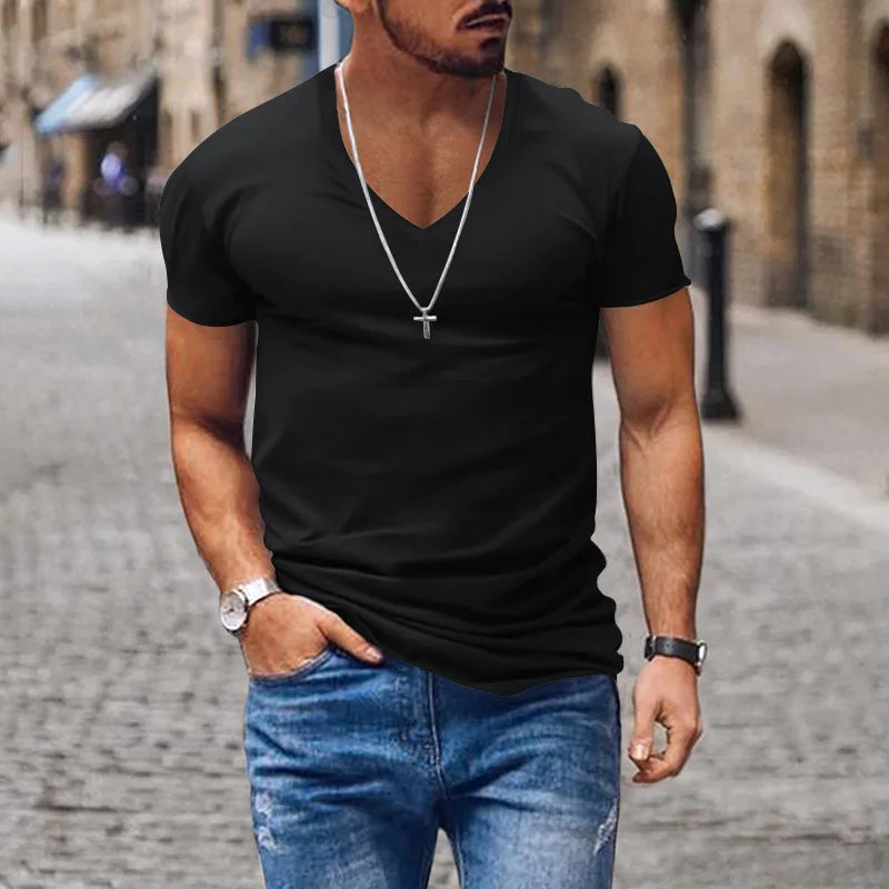 Men’s Slim Fit V-Neck T-Shirt: Short Sleeve Stretch Casual Top for Everyday Wear