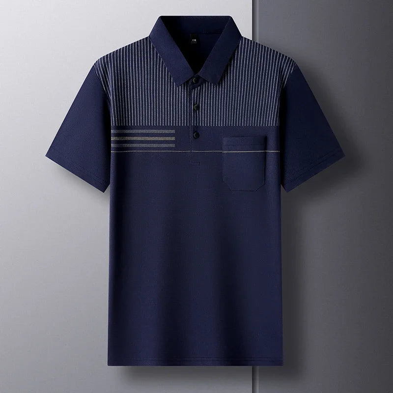 Men’s Light Blue Polo Shirt with Pocket: Short Sleeve Casual Summer Top