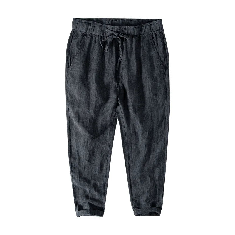Men’s Light Beige Linen Jogger Pants: Casual Drawstring Summer Trousers