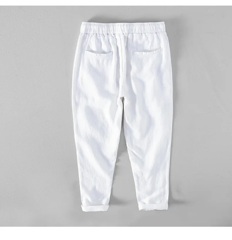 Men’s Light Beige Linen Jogger Pants: Casual Drawstring Summer Trousers