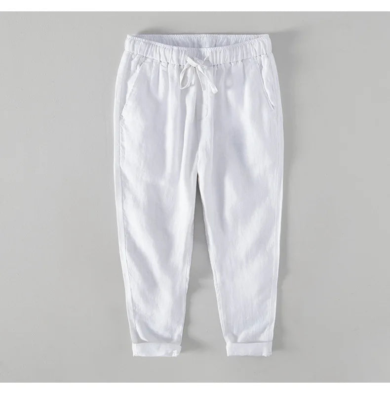 Men’s Light Beige Linen Jogger Pants: Casual Drawstring Summer Trousers