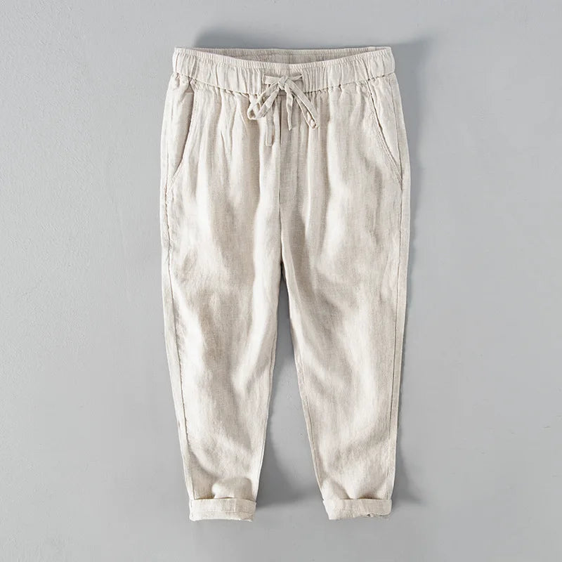 Men’s Light Beige Linen Jogger Pants: Casual Drawstring Summer Trousers