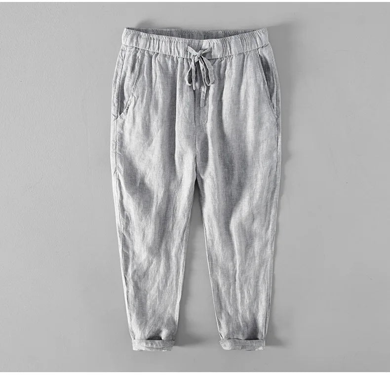 Men’s Light Beige Linen Jogger Pants: Casual Drawstring Summer Trousers