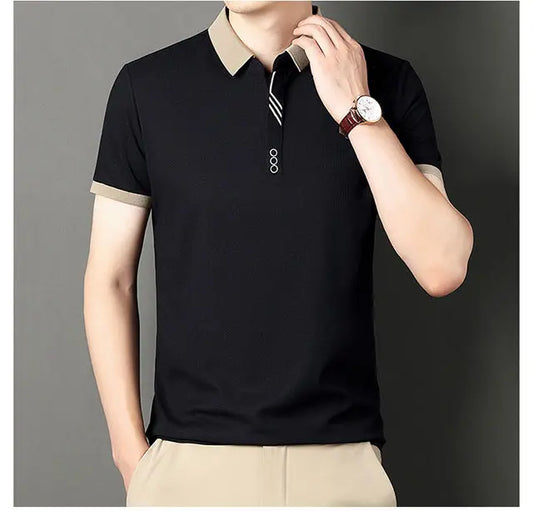 Men’s Two-Tone Polo Shirt: Short Sleeve Casual Top with Contrast Collar