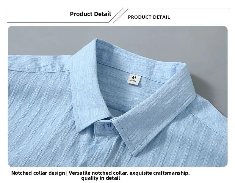 Men’s Light Blue Striped Short Sleeve Shirt: Casual Button-Up Summer Top
