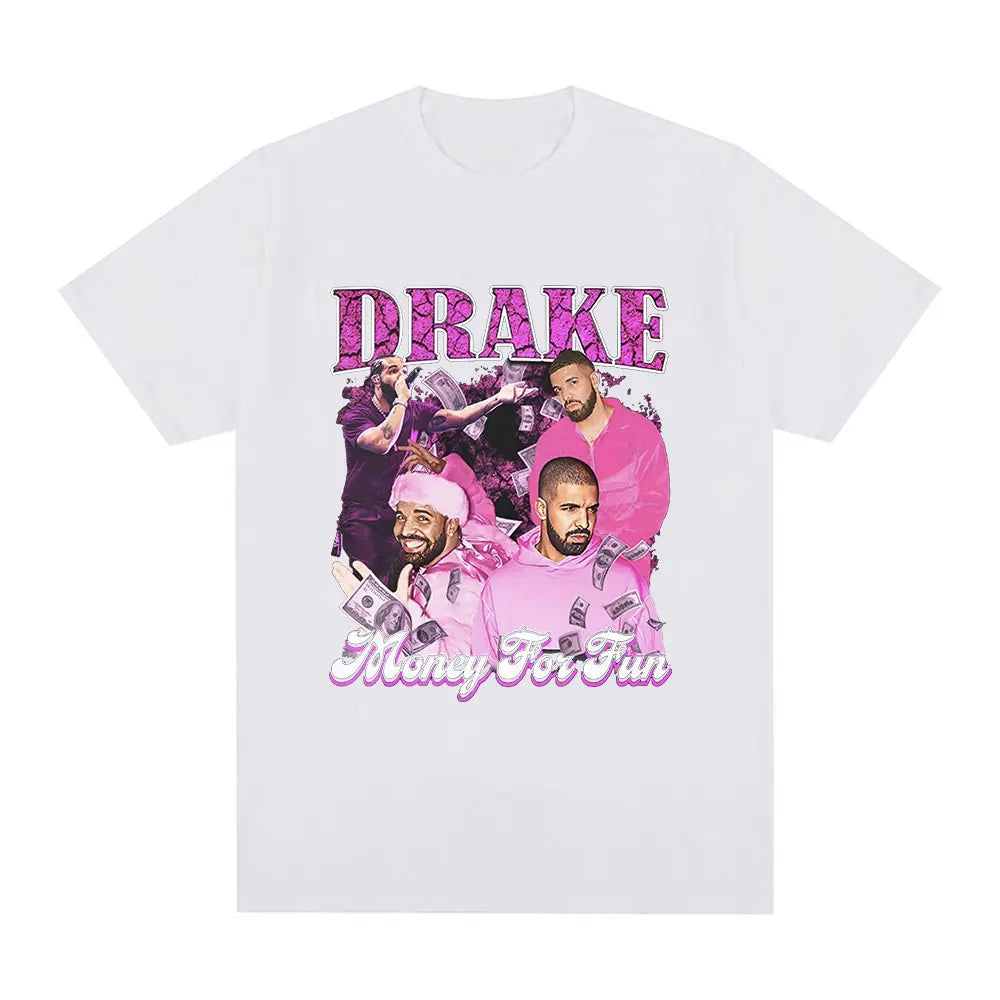 Drake “Nothing Is Fun” Pink Collage Graphic Tee for Men: Bold Hip Hop Streetwear with Retro Vibes