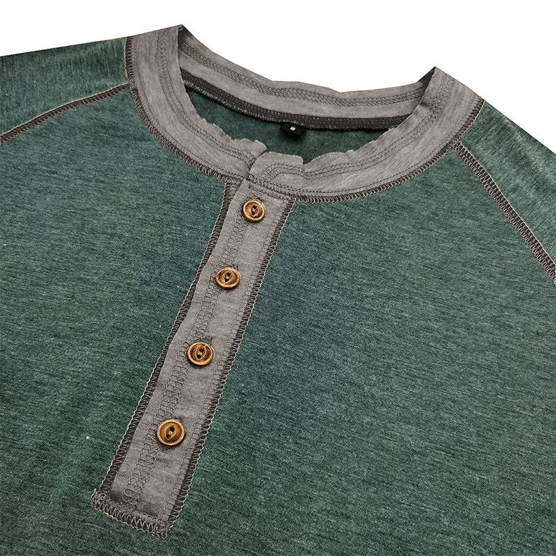 Men’s Two-Tone Henley T-Shirt: Short Sleeve Casual Top with Button Neckline