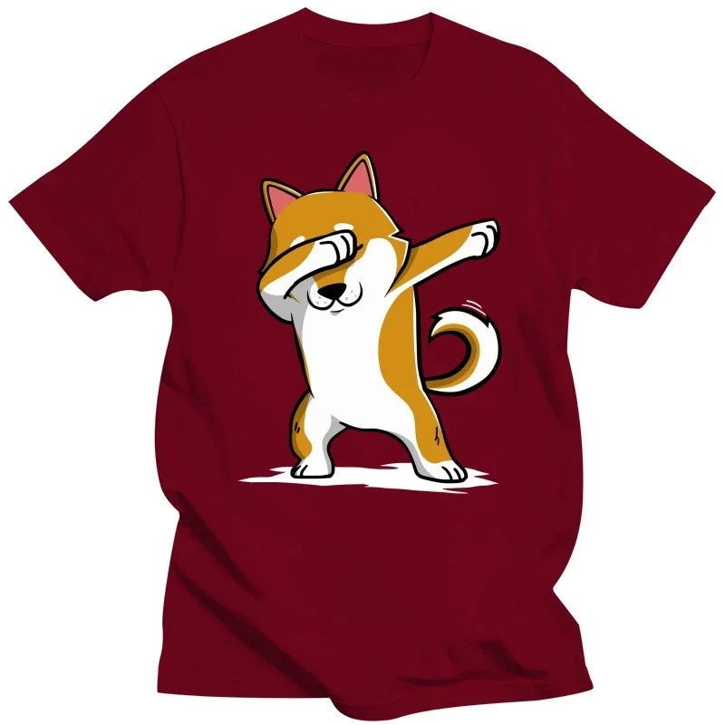 Funny Shiba Inu Dabbing T-Shirt: Humorous Japanese Dog Lover Tee, Casual Short Sleeve Cotton Top Gift for Men