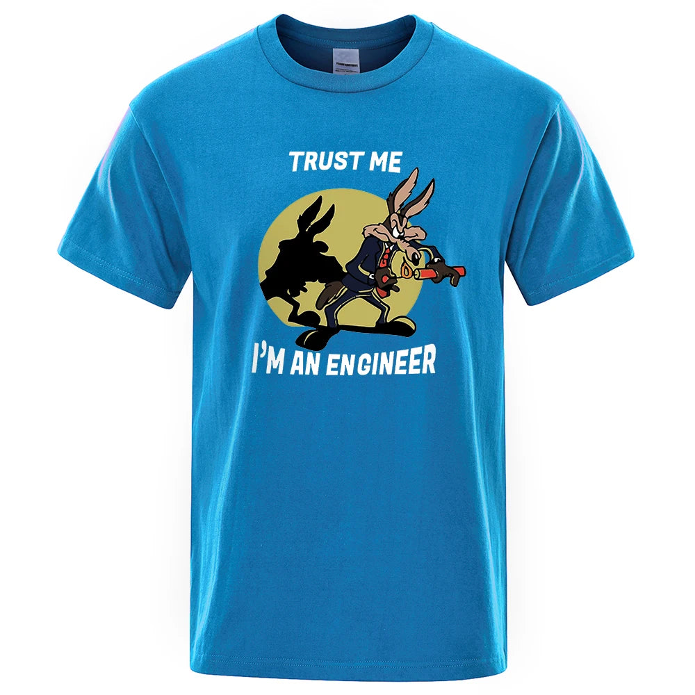 “Trust Me I’m an Engineer” Cartoon Graphic T-Shirt: Short Sleeve Fun Casual Top