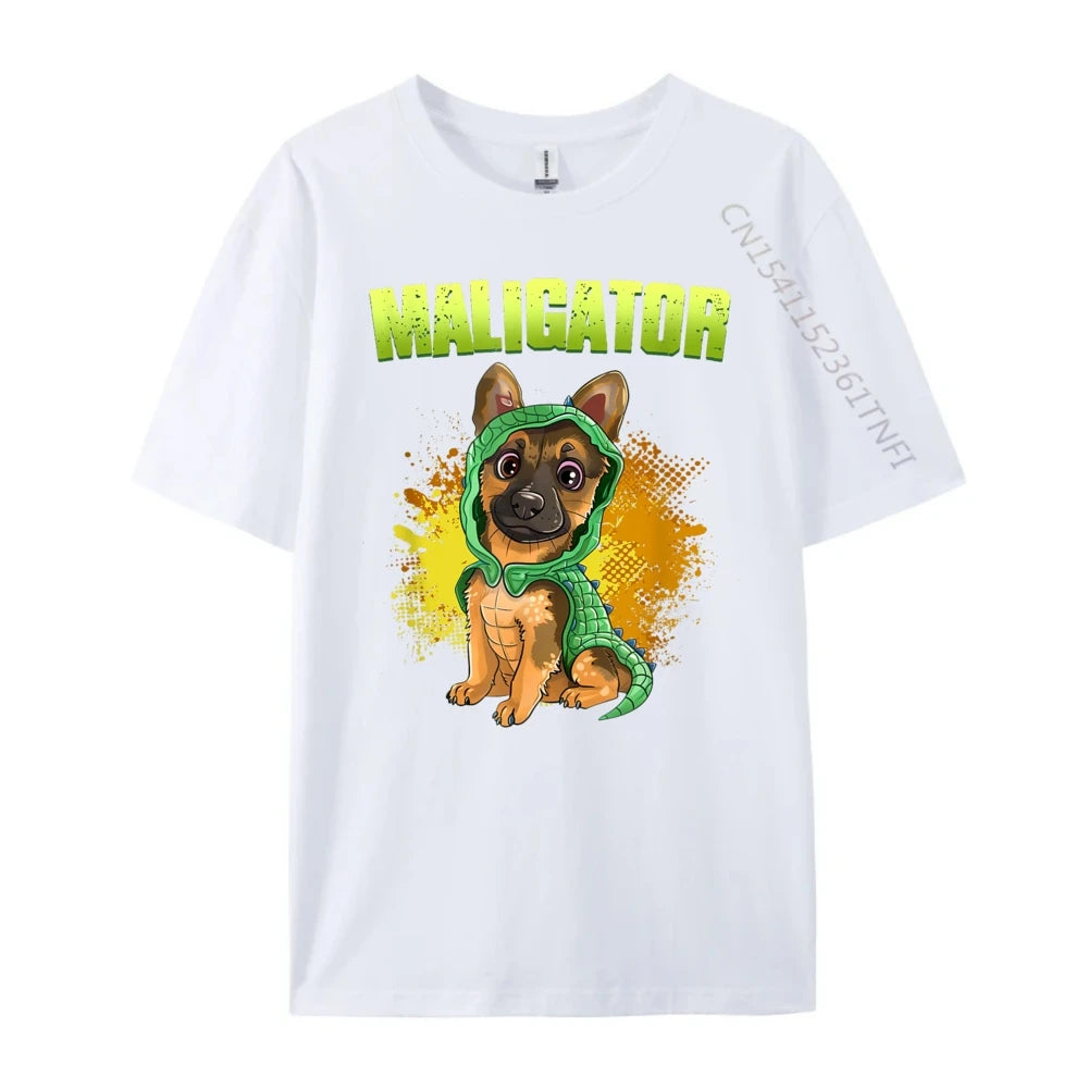 Men’s “Maligator” Belgian Malinois Alligator Graphic T-Shirt: Short Sleeve Funny Dog Lover Top