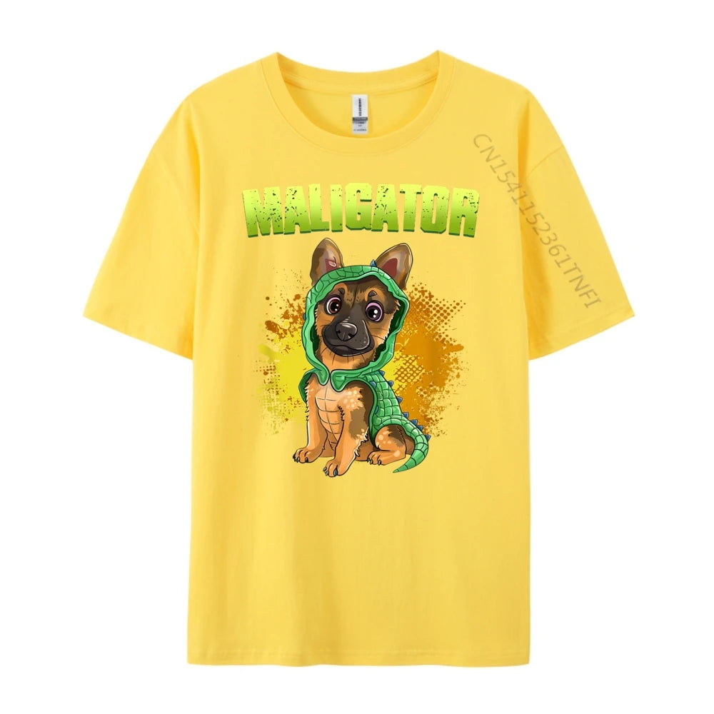 Men’s “Maligator” Belgian Malinois Alligator Graphic T-Shirt: Short Sleeve Funny Dog Lover Top