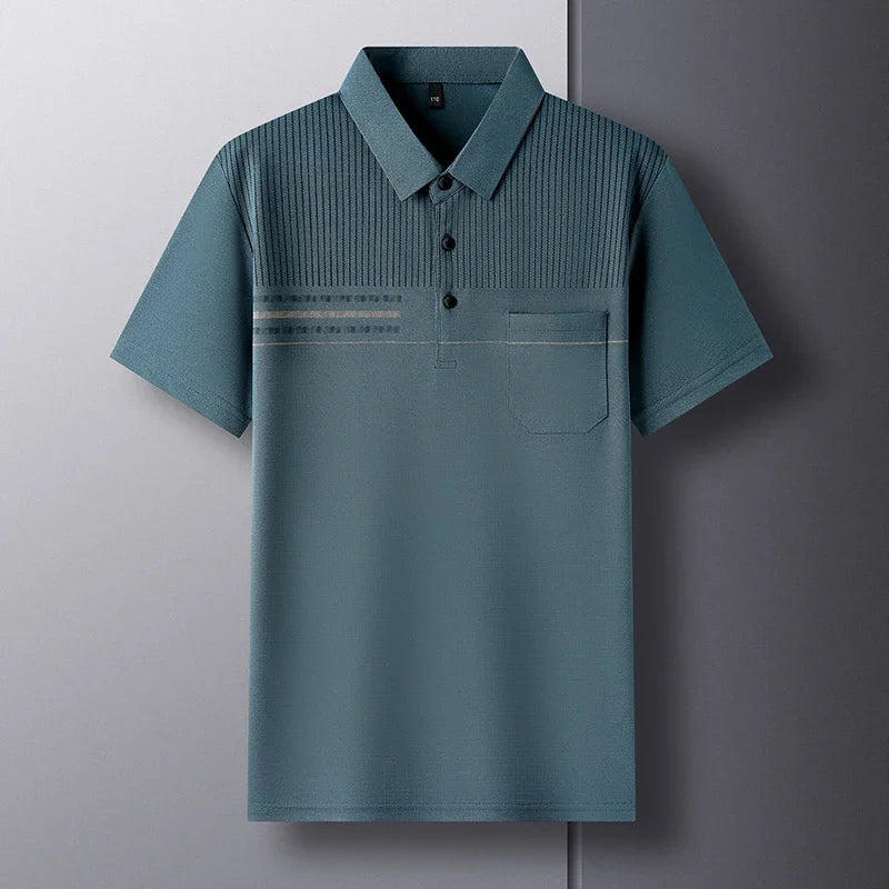 Men’s Light Blue Polo Shirt with Pocket: Short Sleeve Casual Summer Top