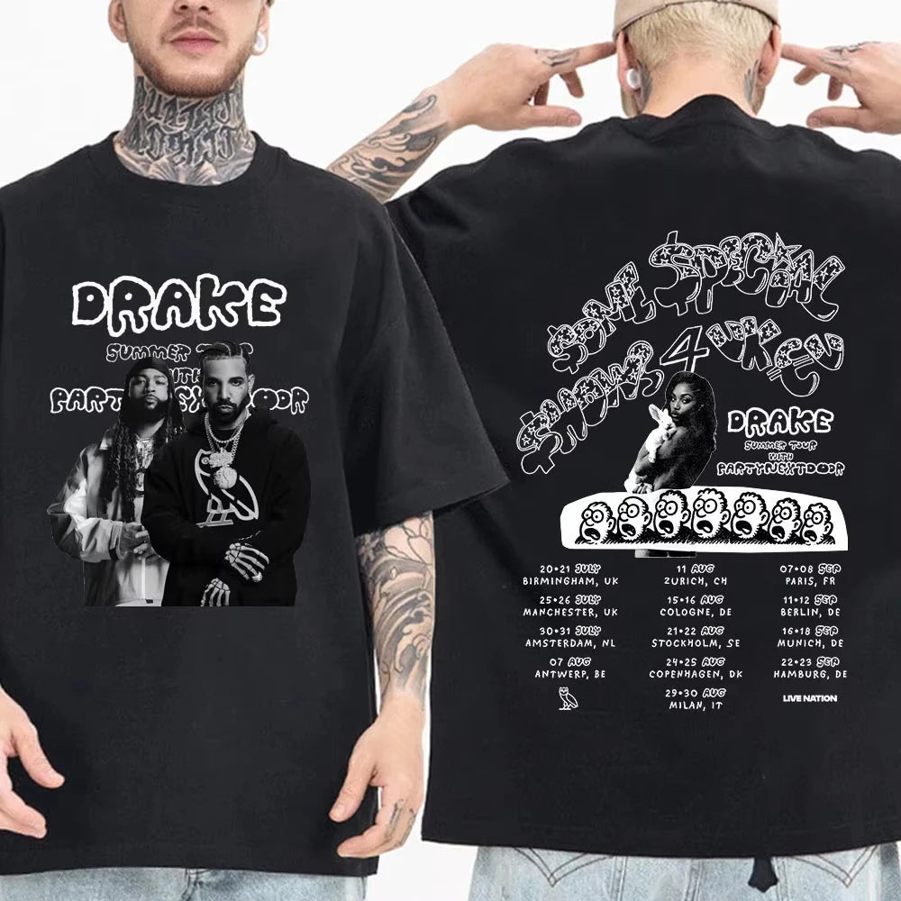 Drake World Tour Graphic Tee for Men: Retro Hip Hop Streetwear with Concert Back Print