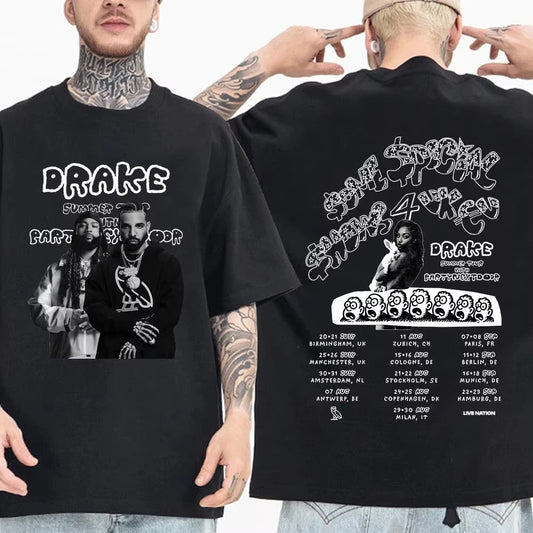 Drake World Tour Graphic Tee for Men: Retro Hip Hop Streetwear with Concert Back Print