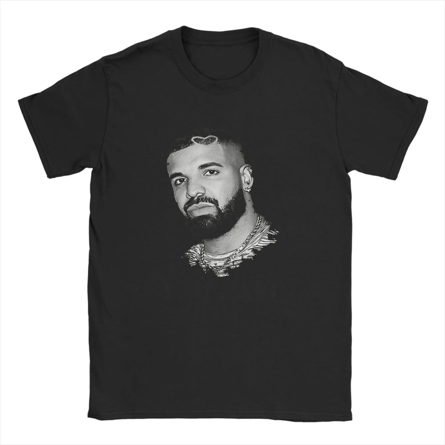 I ❤️ Drake Minimalist Portrait Tee for Men: Clean Hip Hop Streetwear in Monochrome