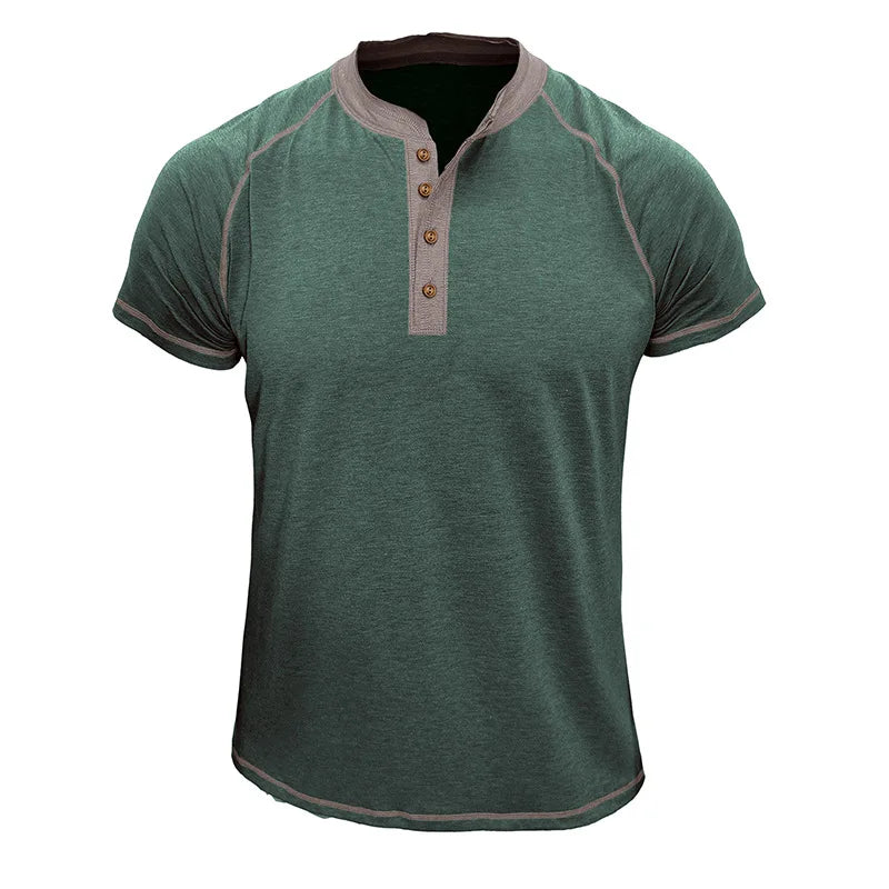 Men’s Two-Tone Henley T-Shirt: Short Sleeve Casual Top with Button Neckline