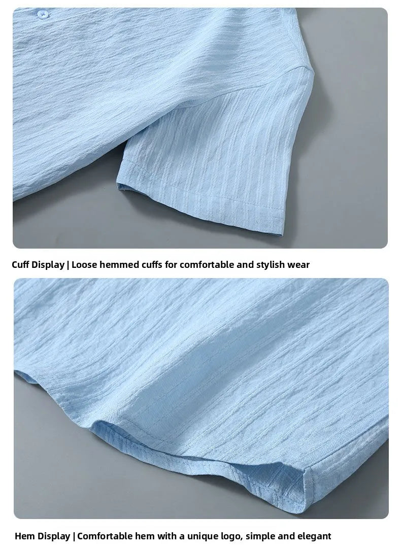 Men’s Light Blue Striped Short Sleeve Shirt: Casual Button-Up Summer Top