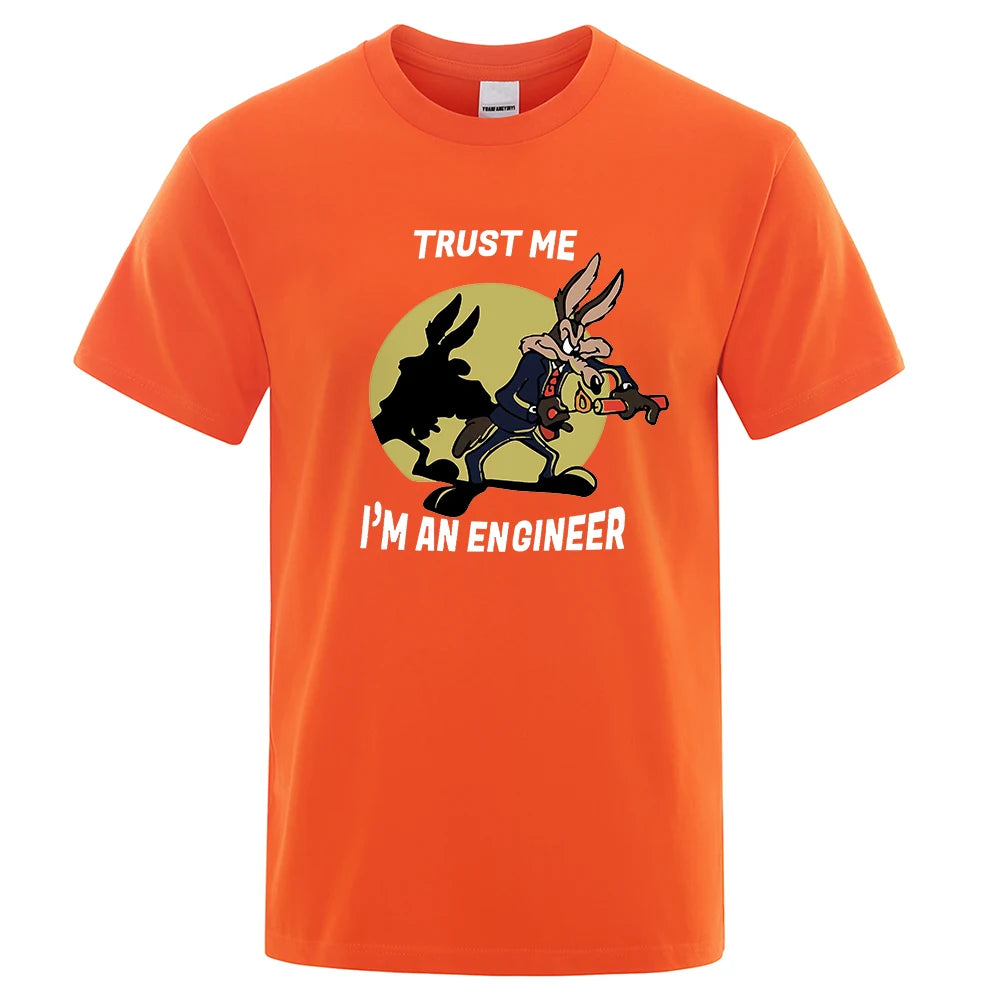 “Trust Me I’m an Engineer” Cartoon Graphic T-Shirt: Short Sleeve Fun Casual Top