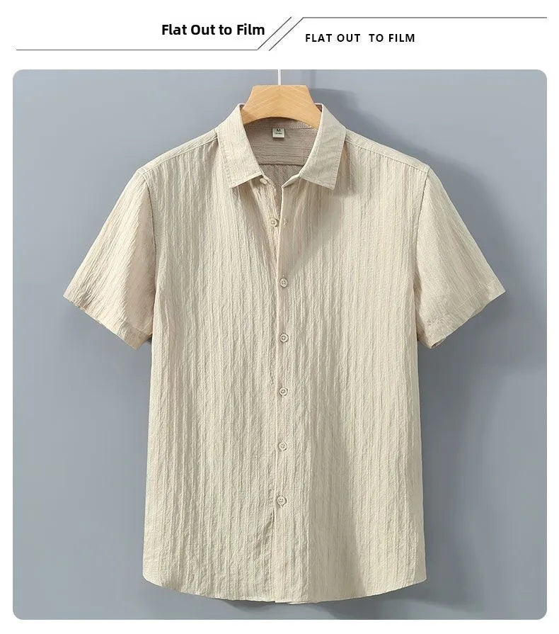 Men’s Light Blue Striped Short Sleeve Shirt: Casual Button-Up Summer Top