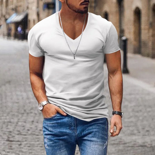 Men’s Slim Fit V-Neck T-Shirt: Short Sleeve Stretch Casual Top for Everyday Wear