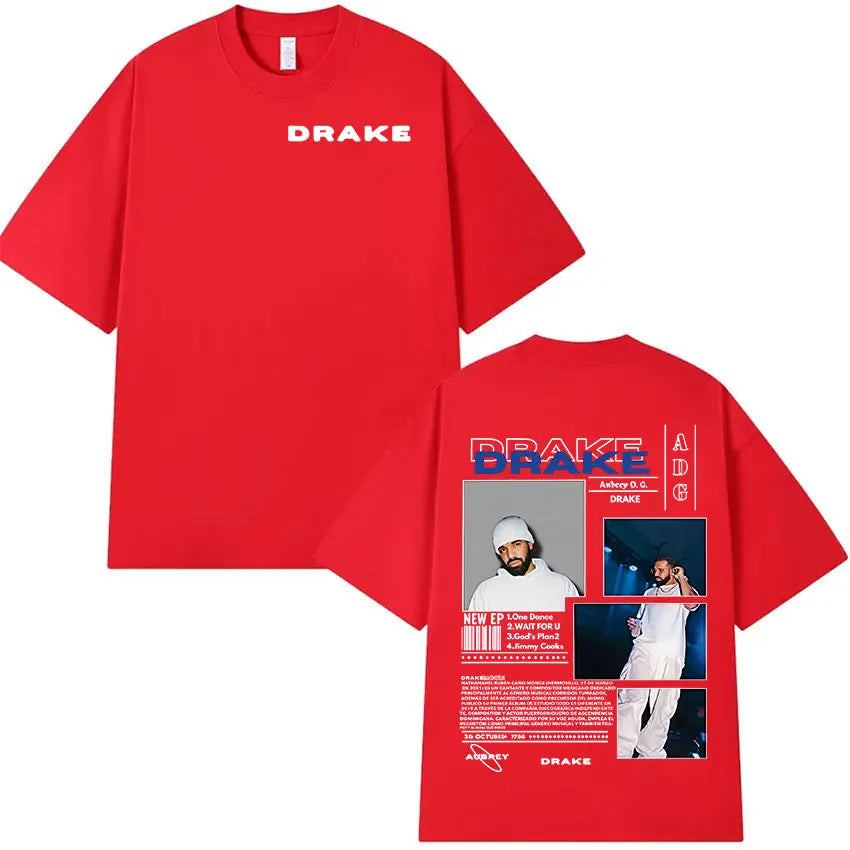 Drake Minimal Logo & Concert Collage Tee for Men: Modern Hip Hop Streetwear with Bold Back Print