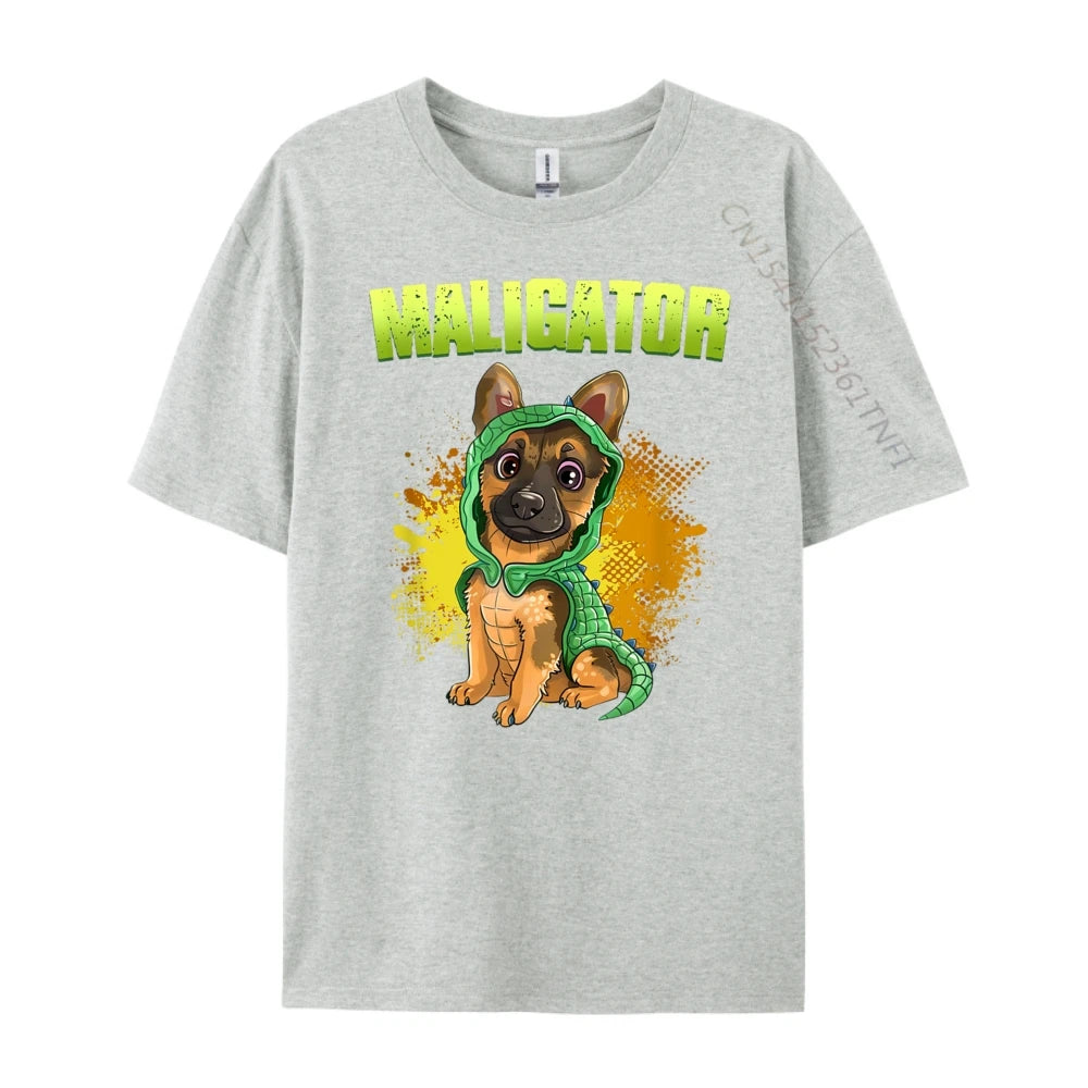 Men’s “Maligator” Belgian Malinois Alligator Graphic T-Shirt: Short Sleeve Funny Dog Lover Top