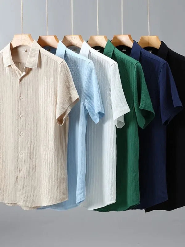 Men’s Light Blue Striped Short Sleeve Shirt: Casual Button-Up Summer Top