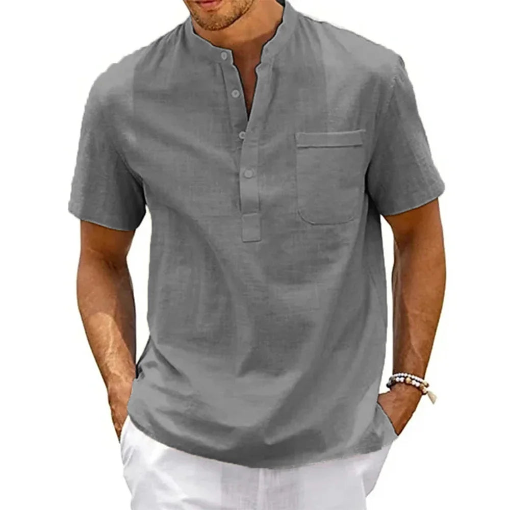 Men’s Breathable Cotton-Linen Summer Tee: A Minimalist Blend of Comfort and Effortless Style