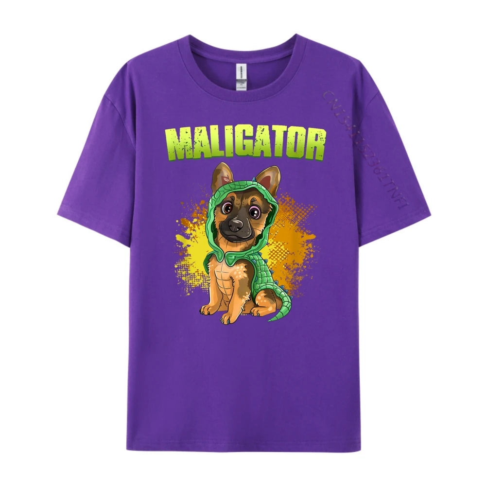 Men’s “Maligator” Belgian Malinois Alligator Graphic T-Shirt: Short Sleeve Funny Dog Lover Top