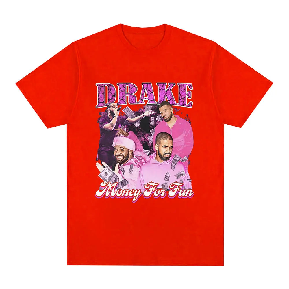 Drake “Nothing Is Fun” Pink Collage Graphic Tee for Men: Bold Hip Hop Streetwear with Retro Vibes