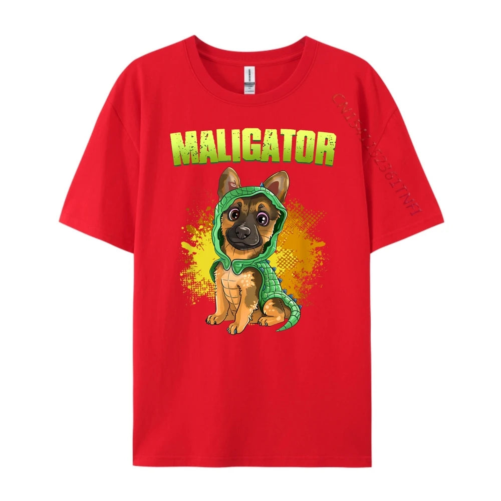 Men’s “Maligator” Belgian Malinois Alligator Graphic T-Shirt: Short Sleeve Funny Dog Lover Top